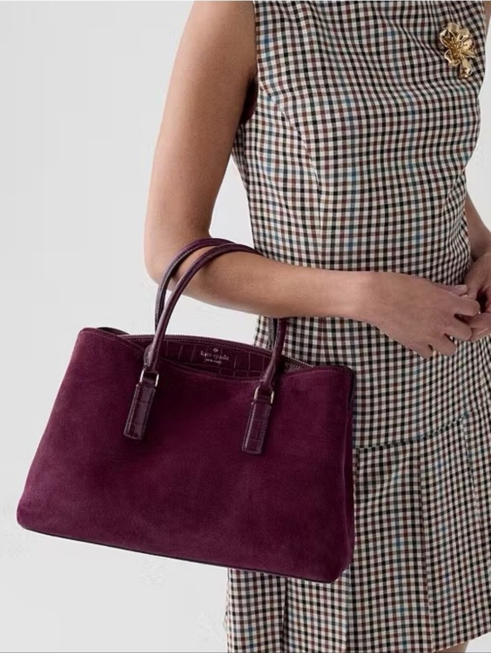 Kate Spade Thompson Street Suede And Croc Embossed Satchel Bag, Deep Cherry - Picture 5 of 13
